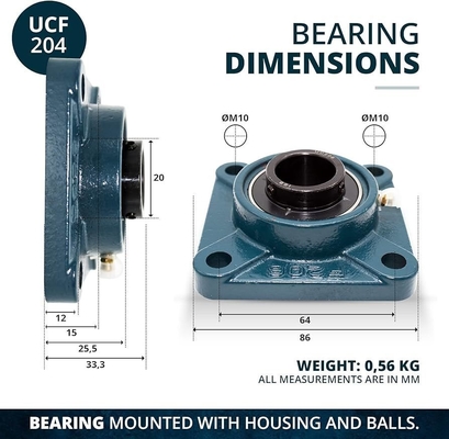 35mm Inner Square 4-bolt Flanged Unit Pillow Block Bearing UCF207 for Insert Bearings